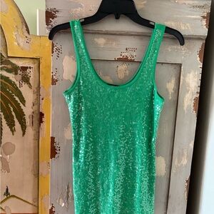 Express Green Sequin Tank Top - Sleeveless Scoop Neck